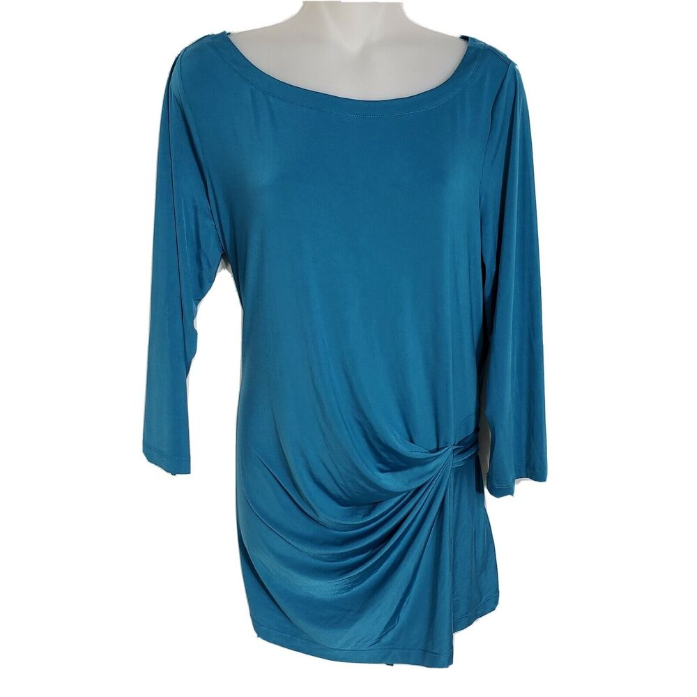 Kelly by Clinton Kelly Womens Top Medium 3/4 Sleeve Teal Wrap Detail A218778